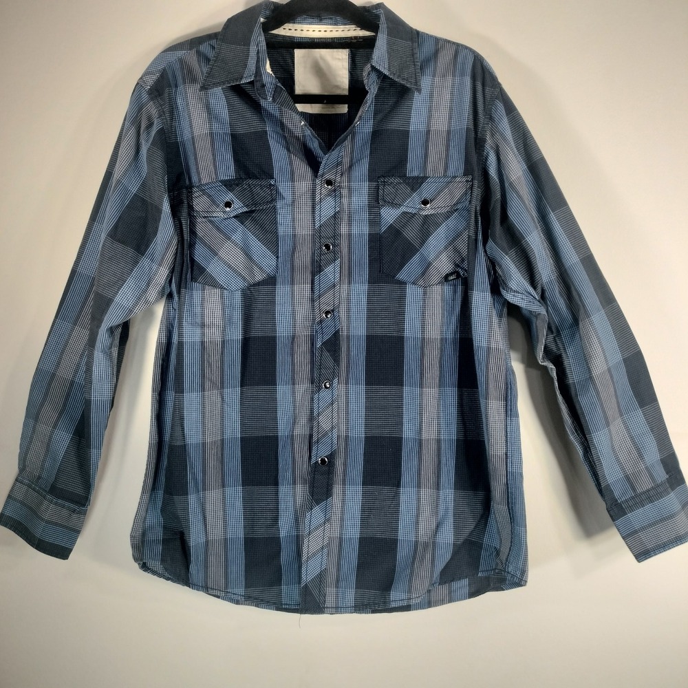 Civil Society Mens Long Sleeve Plaid Western Pearl Snap Shirt: Large